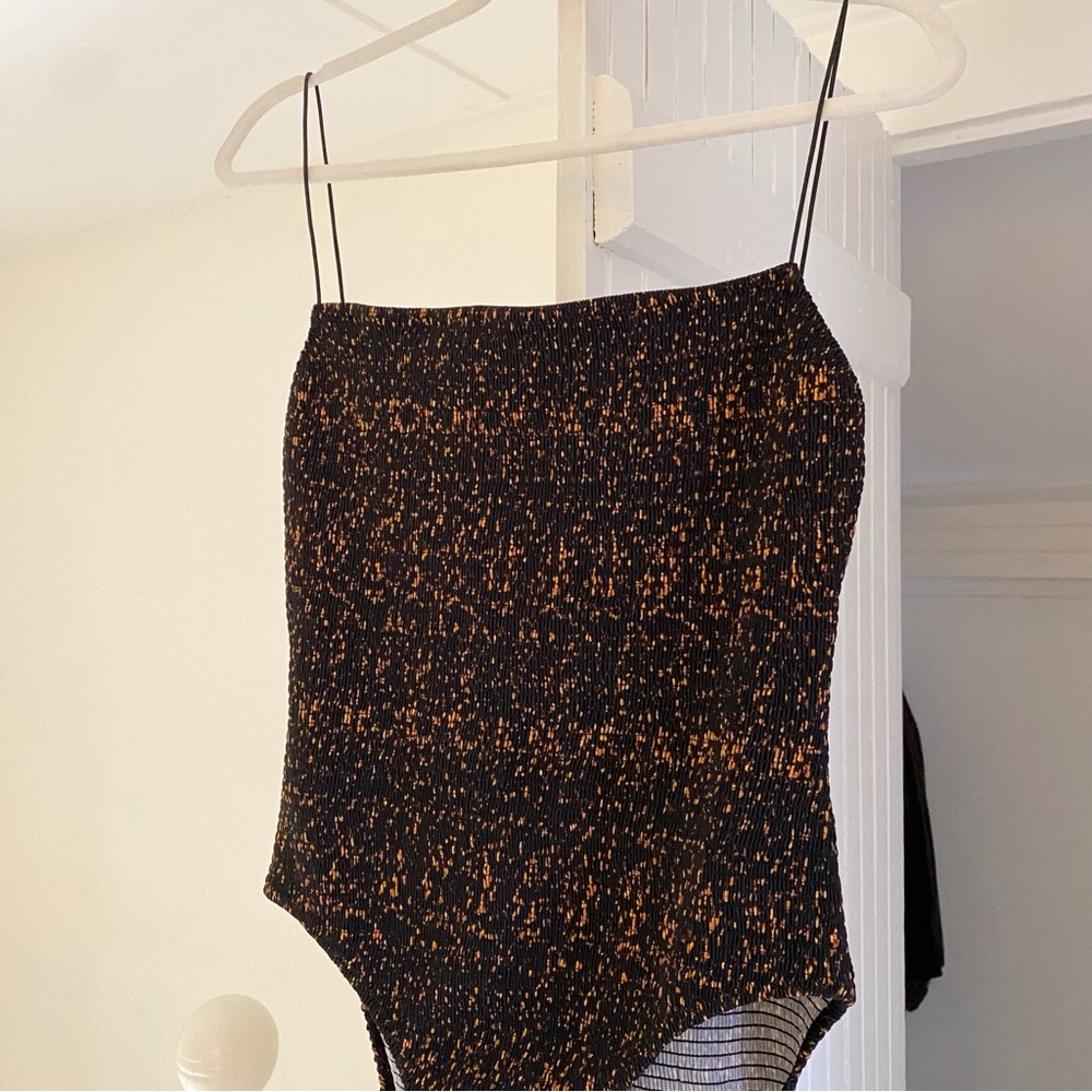 Toteme One Piece Smocked Swimsuit in Tortoise - Picture 7 of 9